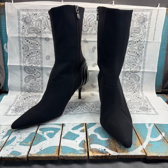 DONALD J. PLINER Black Leather & Textile Detail Mid-Calf/Ankle Boots Womans 8.5M - Picture 2 of 12